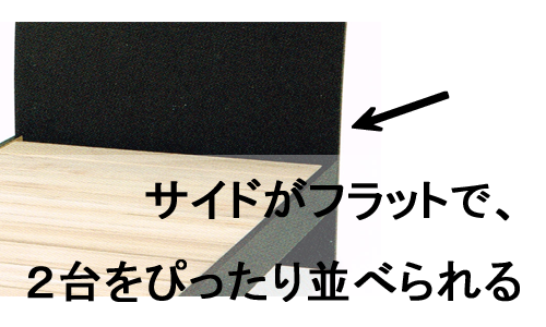 ベッドを2台並べて1枚のシーツでくるんで大きいベッドにする場合、ヘッドボードのサイドはフラットだと隙間なく並べられます。
