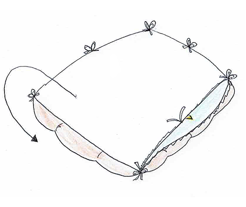 掛け布団カバーの掛け方:ステップ5:裏返した掛け布団カバーを、掛け布団に掛けながら元に戻す